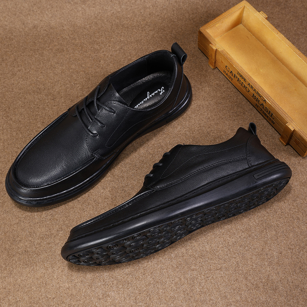 男性頭層牛皮低幫韓版潮流皮鞋 休閒運動商務兩用年輕款時尚皮鞋