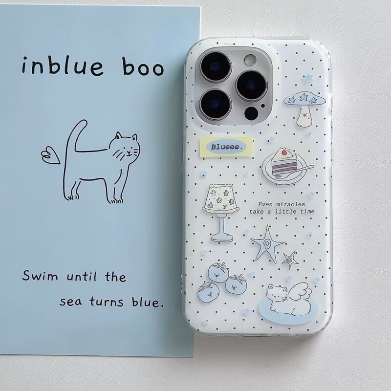Polka Dot Angel Cat Apple 16/15Promax Mobile Phone Case 11 Double-Layer Anti-Fall Iphone13 Hard Shell Soft Edge 12/