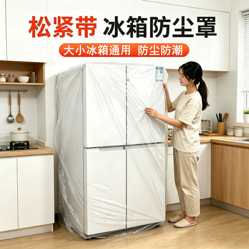 Single and double-door refrigerator dust cover, all-inclusive, disposable, for upright air conditioners, washing machines, range hoods, and coffee tables; transparent storage cover Single and double-door refrigerator dust cover, all-inclusive, disposable, for upright air conditioners, washing machines, range hoods, and coffee tables; transparent storage cover