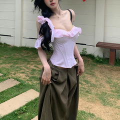 纯欲修身粉色吊带背心女2025夏季新款辣妹鱼骨胸衣法式抹胸上衣潮