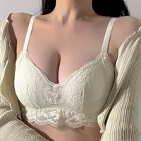 Lace sexy underwear, supporting wireless bra, set
