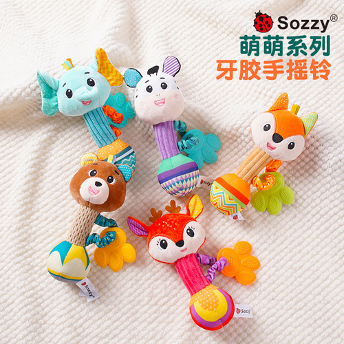 Sozzy newborn baby comfort plush doll teether bed bell hand rattle baby toy 0-1 years old wholesale