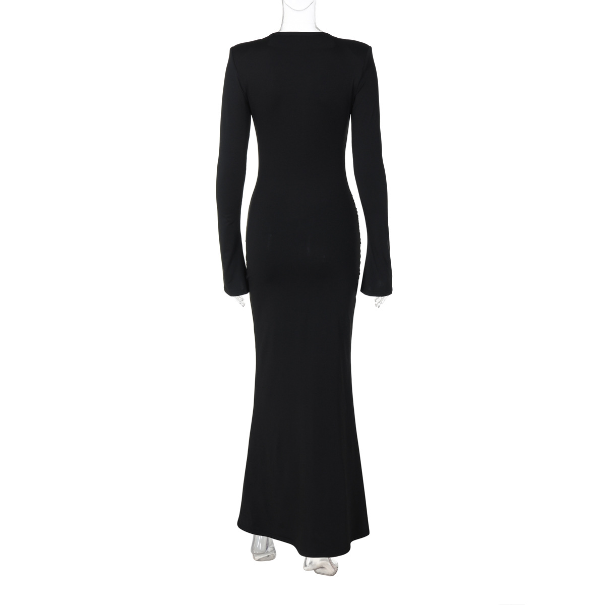 Women Clothing Autumn round Neck Slim Pleated Long Sleeve Dress Women