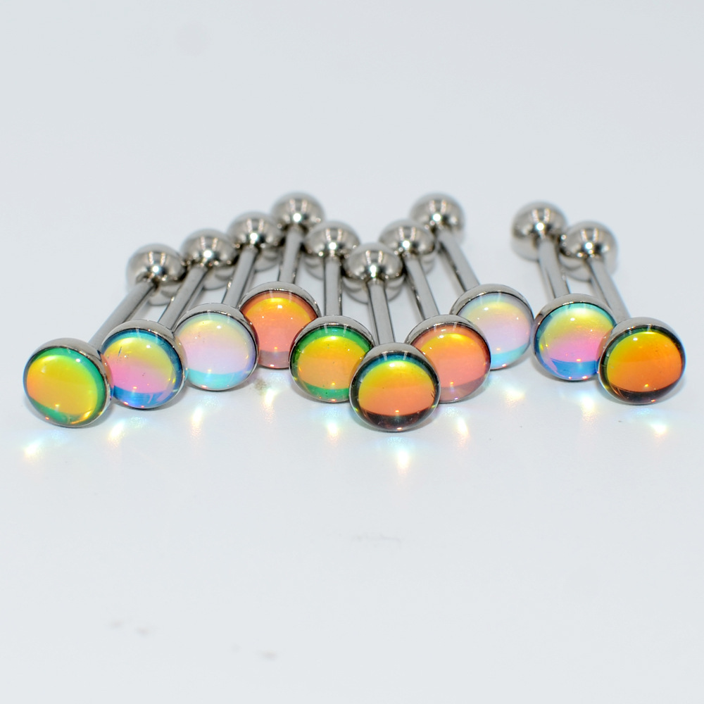 1 Piece Tongue Rings Simple Style Gradient Color 304 Stainless Steel Resin Polishing Tongue Rings display picture 3