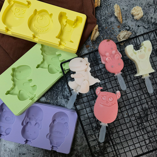 Three Trust Cute Bear Popsicle Silicone Mold Dinosaur Home Ice Stick Freeze Ice Cream Cover Tool