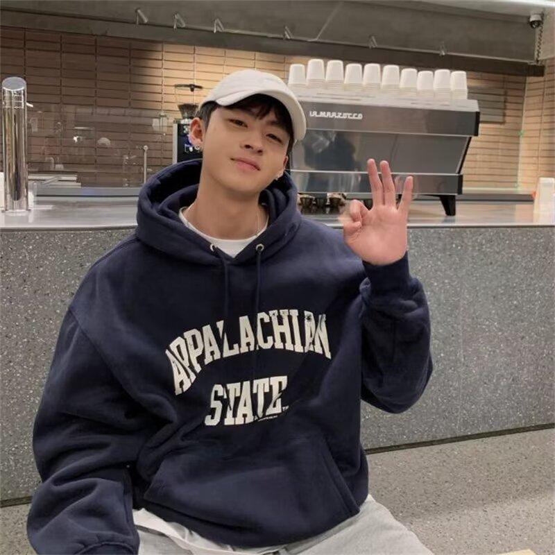 American Heavy Loose Hooded Sweater Men's 2024 fleece-lined New Top Fashion Brand Long Sleeve T-Shirt Jacket Men's Clothing