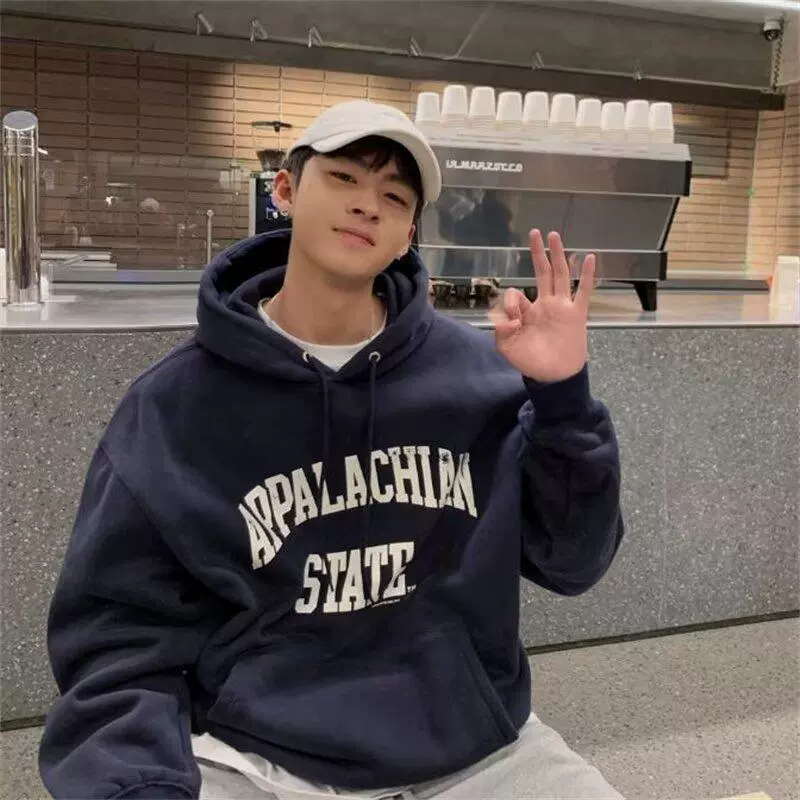 Американский тяжелый свободный свитер с капюшоном мужской 2024 плюшевый новый топ прилив футболка с длинными рукавами куртка мужская одежда