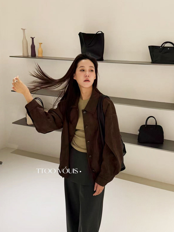TTOO VOUIS秋季2216中性风美拉德复古翻领麂皮绒宽松高级感夹克女|undefined