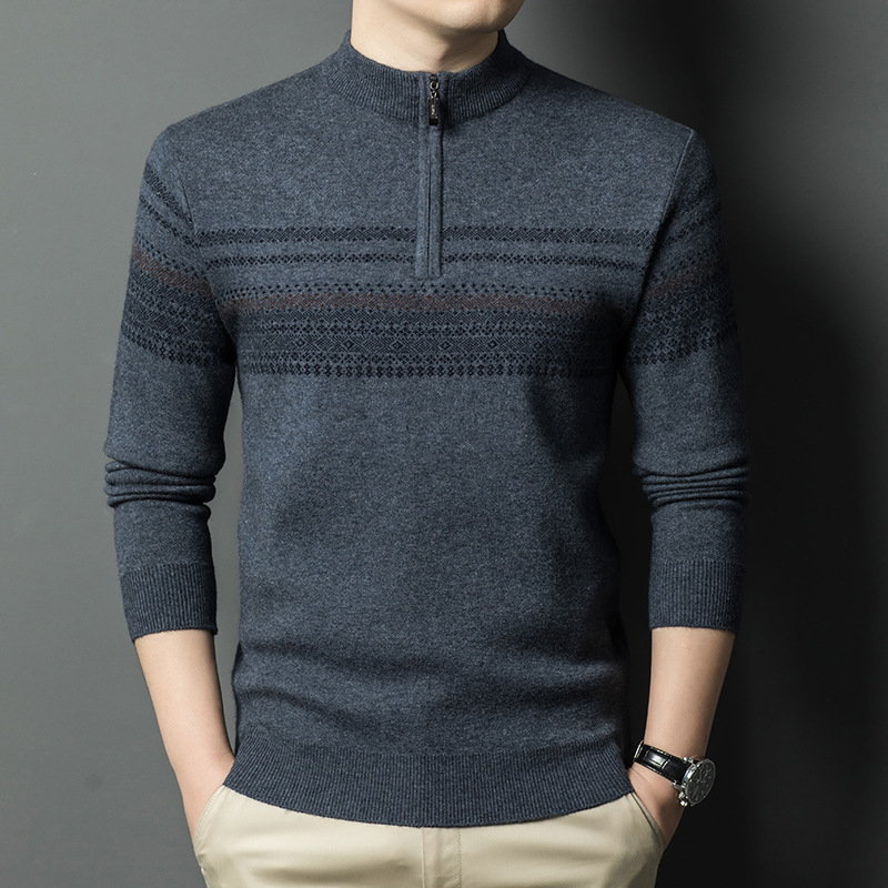 Woolen demi-season warm knitted sweater with zipper with a round…