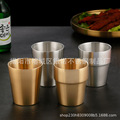 304韩式不锈钢水杯啤酒杯烤肉金色茶杯饮料杯双层杯牛奶杯食品级