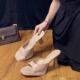 Waterproof platform nude high heels women's 2025 new stiletto heel sandals and slippers design retro square toe open toe sandals