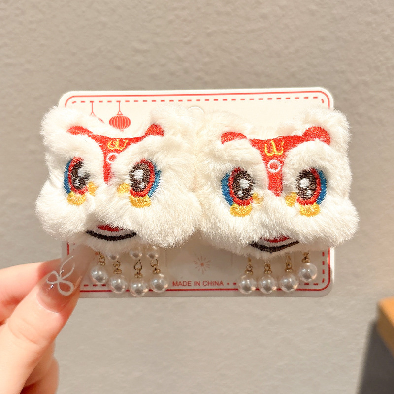 2025 nueva niña pequeña adornos de cabello lindo despertar león clip de cabello de estilo chino para niños campana de bordas de Año Nuevo cabeza de tarjeta de cabello