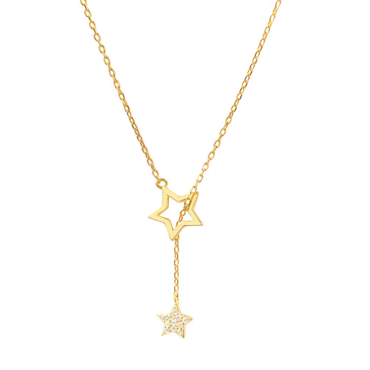 Quastenstern-Halskette für Damen, trendiges, schlichtes und einzigartiges Design mit funkelnden Diamanten in Aussparungen, Schlüsselbeinkette, Hals_voghion.com