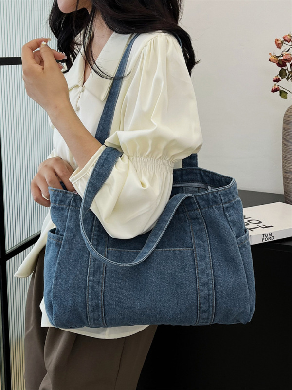 国境を越えた大容量デニムバッグ女性の軽やかなレジ袋学生の授業の補習袋の特包ショルダーバッグ|undefined