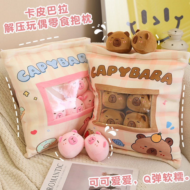 Bocadillos bolsas de regalo Kapibara muñecas de peluche descomprimidas almohada creativa almohada de viento casual bolsas de bocadillos juguetes image 3