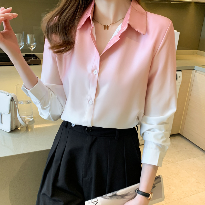 2024 otoño nueva camisa de gradiente de diseño personalizado de manga larga elegante todo-fósforo flojo adelgazar la camisa de las mujeres de moda image 3