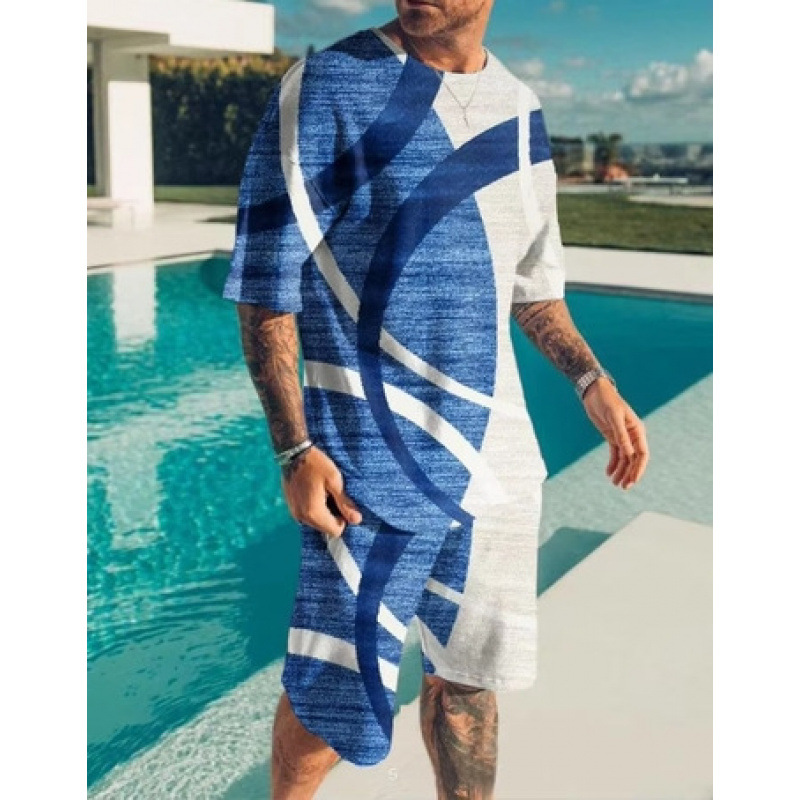 2023 verano transfronterizo camiseta 3D europea y americana manga corta pantalones cortos de dos piezas deportivos casuales para hombres