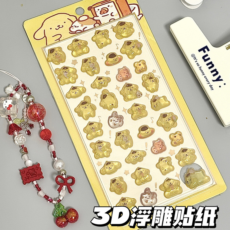 新しいサンリオ日本立体レリーフ漫画ステッカー動物クリスタル宝石装飾ステッカー kt 猫シナモン犬|undefined