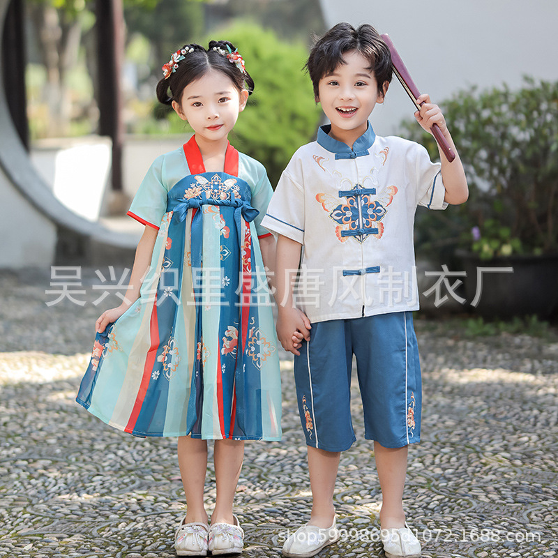 六一儿童演出服装夏小学生中国风班服民国国学男童女童汉服 表演