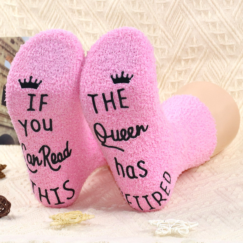 In-Stock Coral Fleece Cake Socks, Thickened and Warm, Women's Mid-Calf Socks with Non-Slip Lettering on the Sole, Casual Floor Socks In-Stock Coral Fleece Cake Socks, Thickened and Warm, Women's Mid-Calf Socks with Non-Slip Lettering on the Sole, Casual Floor Socks