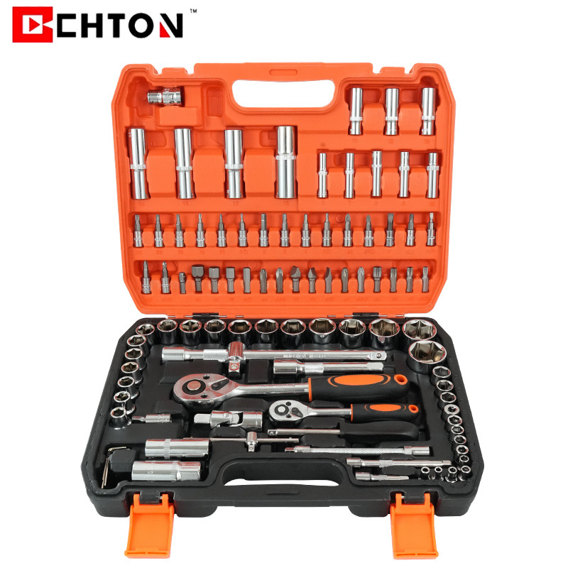 94-piece Set Of Chrome Vanadium Steel Car Repair Fast Ratchet Wrench Extension Rod Bit Head Long And Short Sleeve Tool Set