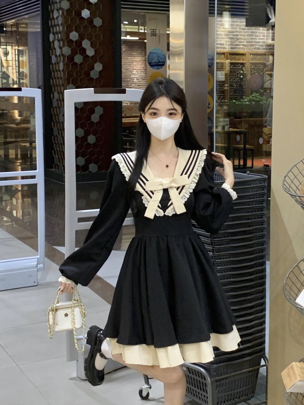 商品详情图_大码海军领长袖赫本风连衣裙秋季2025新款女装蓬