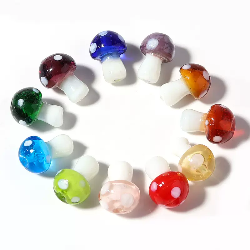 亚马逊彩色琉璃卡通蘑菇珠直孔玻璃散珠 DIY创意耳环吊坠饰品配件