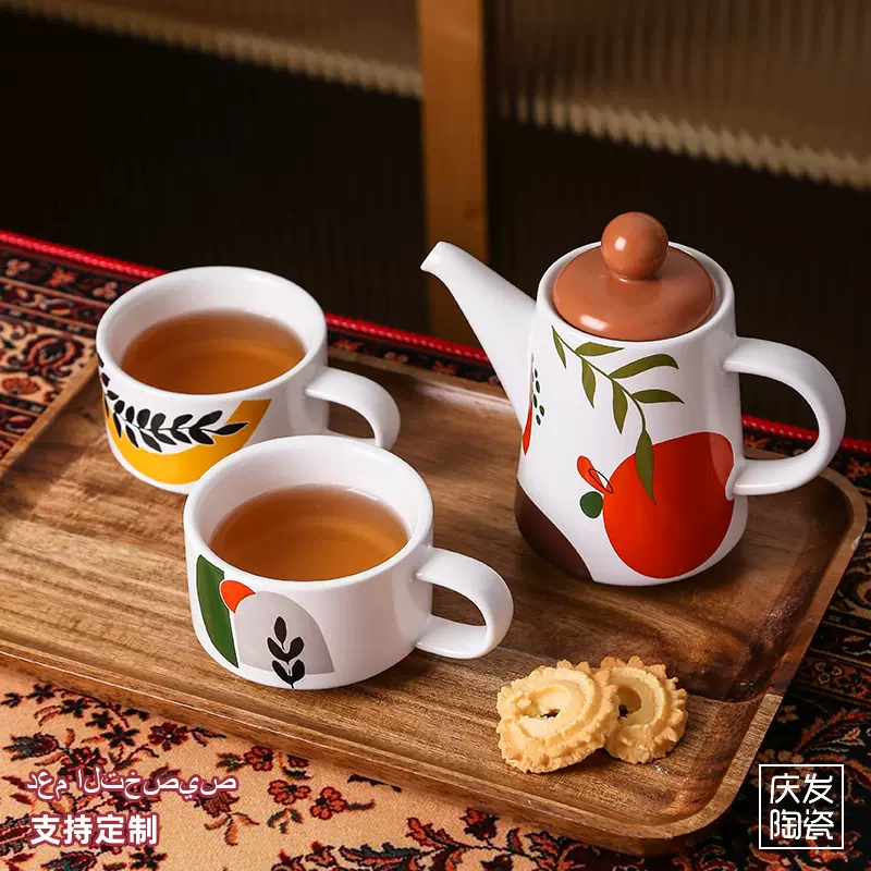 定制 土耳其陶瓷子母壶手冲咖啡壶阿拉伯红茶泡茶壶套装跨境工厂