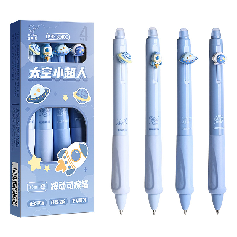 Bolígrafo borrable corrector de postura Kaba Bear, bolígrafo de gel termosensible fácil de borrar, bolígrafo retráctil de tinta azul-negro cristalino de alta calidad para estudiantes de primaria.