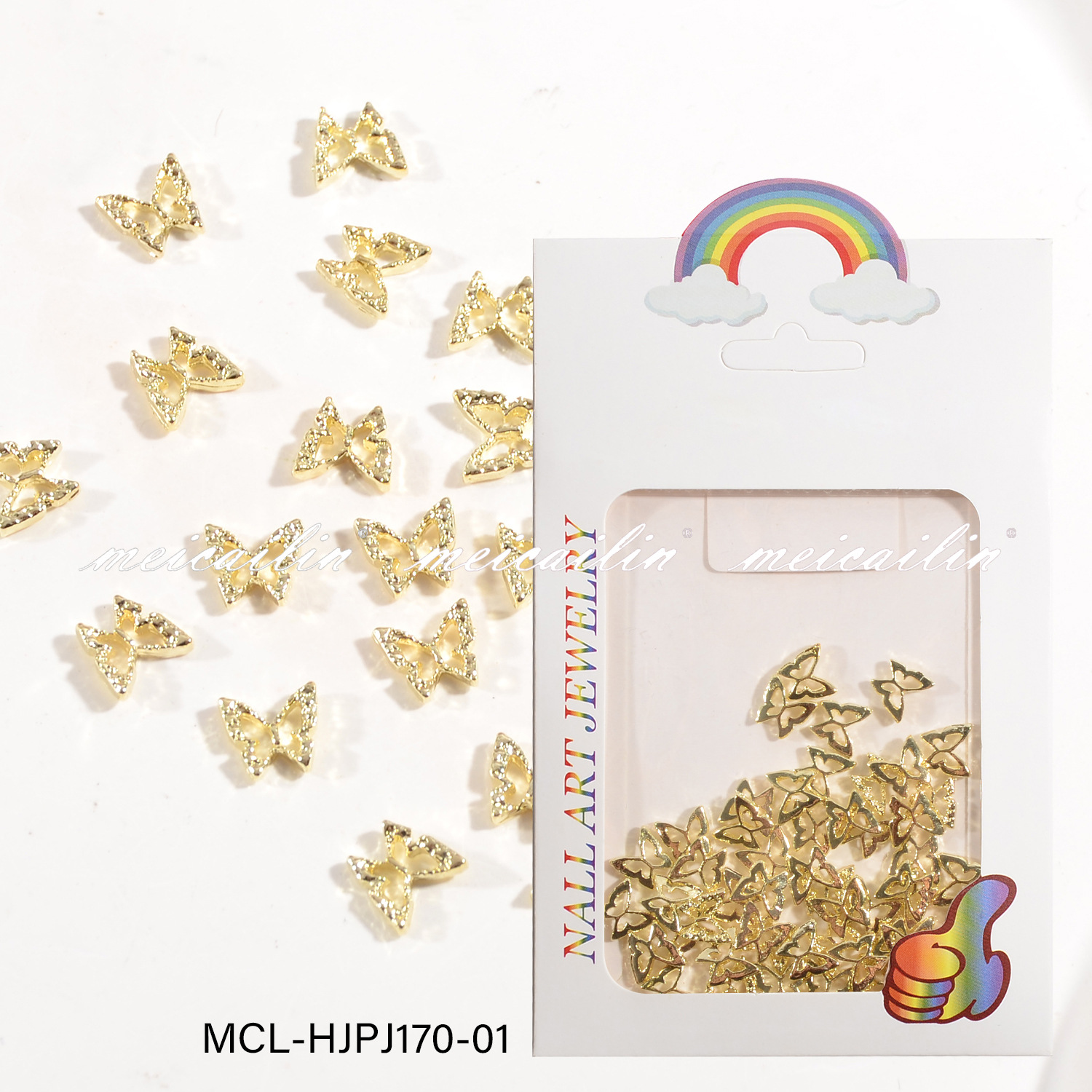 Explosiones transfronterizas de aleación hueca mariposa joyas de uñas tridimensionales perforación de punto de metal pequeña mariposa joyas de uñas al por mayor