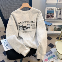 潮流圆领卫衣女2025春季新款爆款白灰色宽松慵懒风上衣中长款外套