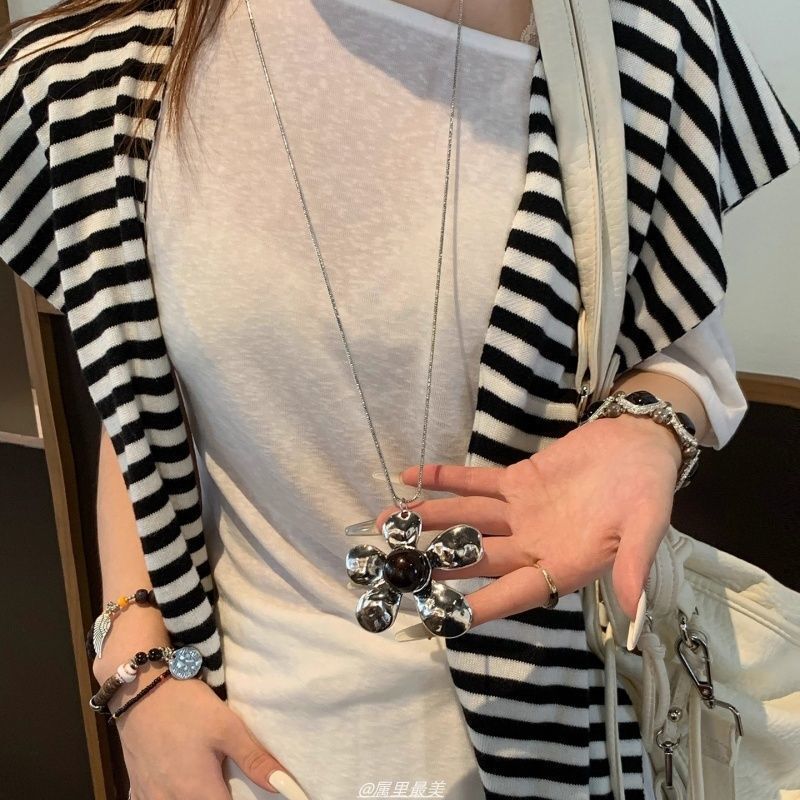 ins韩系波点蝴蝶结吊坠项链那女高级感时髦百搭长款毛衣链配饰|undefined