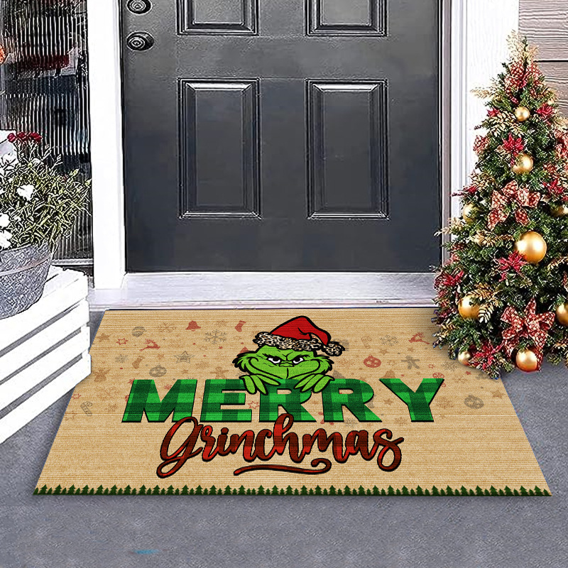 Nueva alfombra de puerta Grinch de Navidad Estera decorativa de Nochebuena Alfombra de piso de la generación del pelo del Amazonas Alfombra de piso