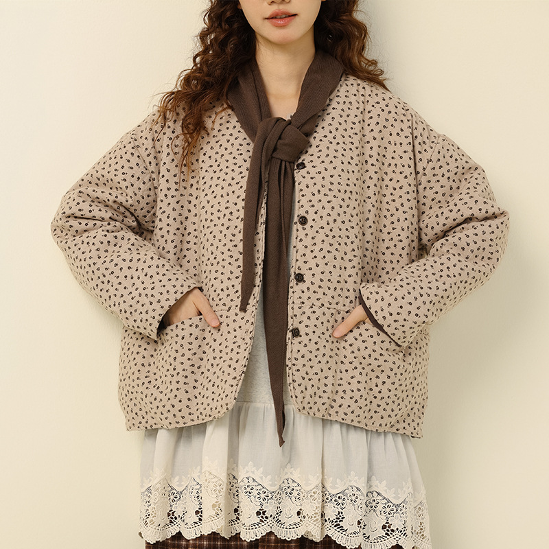 2025年冬季新款甜美森女碎花圆领棉服外套女宽松休闲百搭减龄棉衣