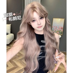 【甘いブラウニー】かつらの女性気質の長いカールの日常のネットの赤いファッションの新型の大きい波の全体のカバー式