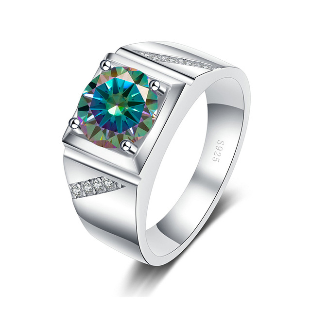 Ventas transfronterizas calientes de 1 quilate 2 quilates anillo de piedra de mosaico colorido psíquico de piedra de mosaico anillo de matrimonio masculino vibración directa