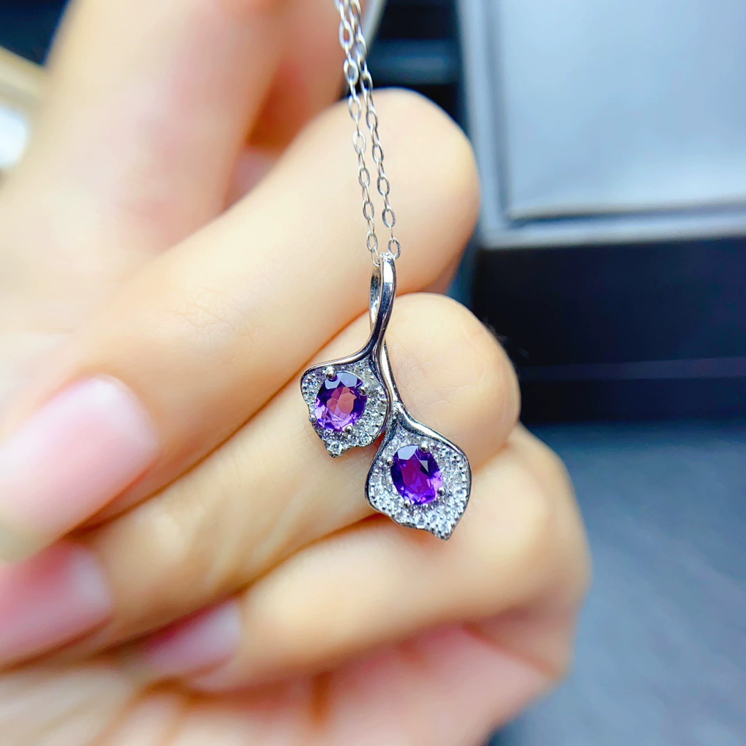 Заводская оптовая продажа популярного натурального аметистового кулона из серебра 925 пробы с инкрустацией основного камня 4*5, пользующегося большим спросом в Европе и Америке