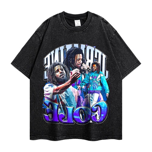 Vintage Wash Pure Cotton Short Sleeve T-Shirt for Men Summer Streetwear Versatile Hip-Hop Print Instagram Top