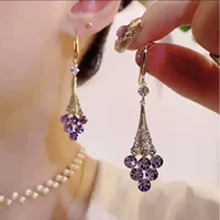 Серьги из сплава темперамент роскошные фиолетовые серьги женские ниши дизайн изысканный дикий высокий смысл длинные серьги