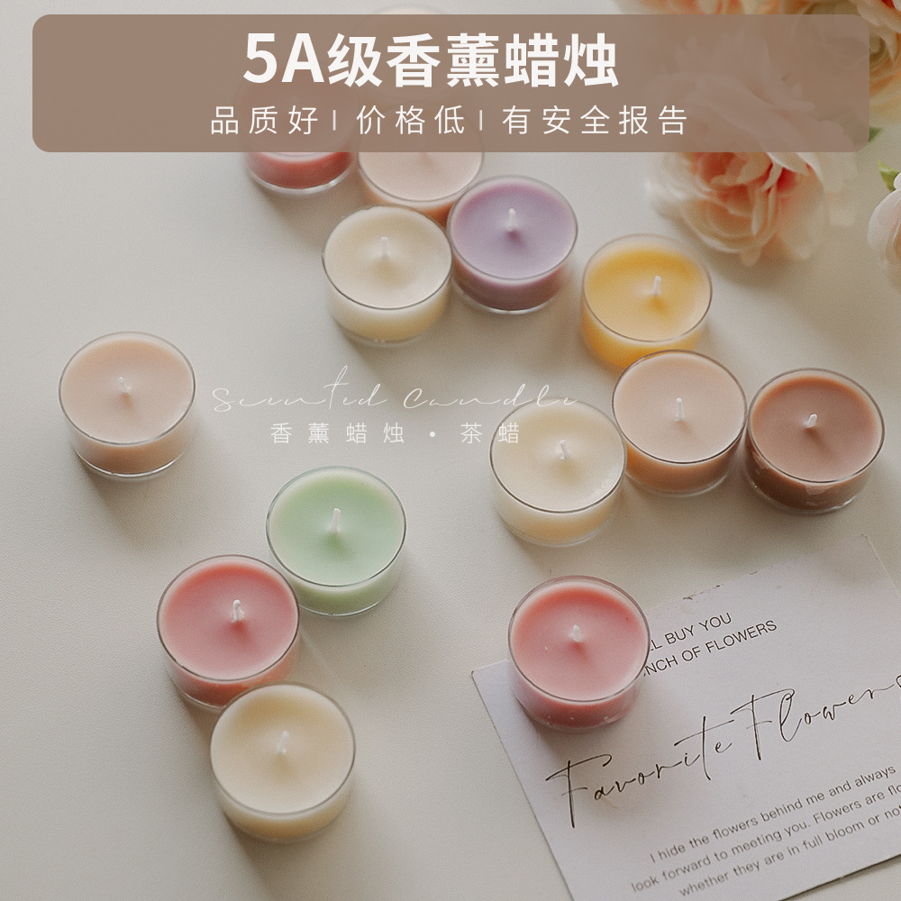 Colorido redondo pequeño té fragancia regalo ambiente recuerdo boda día de San Valentín velas aromáticas hechas a mano al por mayor