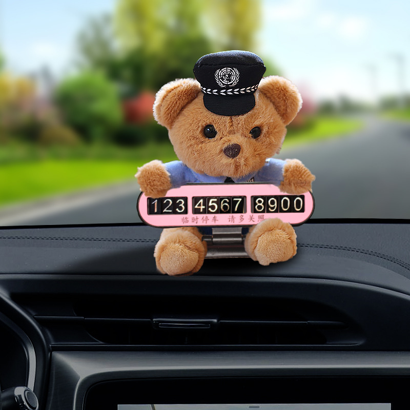 Lindo y divertido policía de tráfico de dibujos animados oso policía conejito pequeño número de estacionamiento temporal placa decoración del automóvil suministros del automóvil