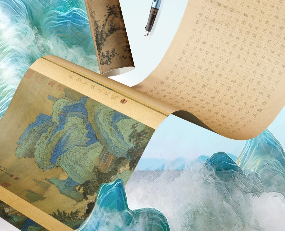 【中国直邮】 六品堂 长卷轴字帖 5张套装 送钢笔 临摹练字 成人正楷 硬笔书法 送礼 礼品