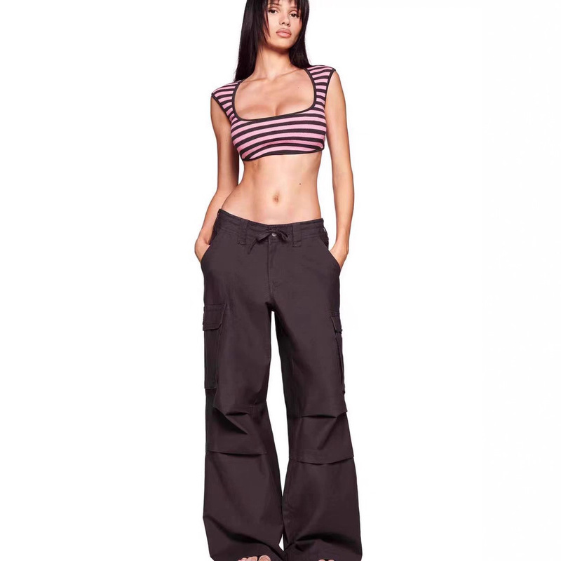 I.Am.Gia Contrast Color Striped Ultra-Short Sleeveless Vest Top Rica Cargo Pants Iamgia I.Am.Gia Contrast Color Striped Ultra-Short Sleeveless Vest Top Rica Cargo Pants Iamgia