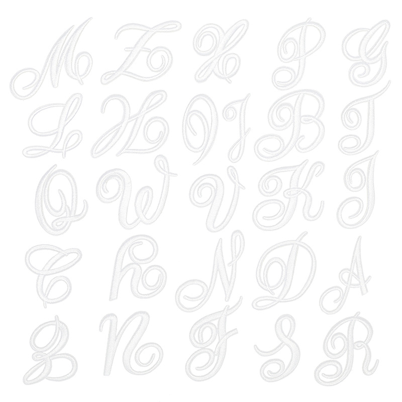草书大写英文字母白色刺绣熨烫贴片跨境补丁贴批发套装徽章章仔贴