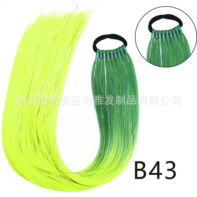 Comercio exterior transfronterizo láser de fibra química colorida cola de caballo 24 pulgadas trenzada de nueve hebras extensión de cabello cola de caballo simple y rápida