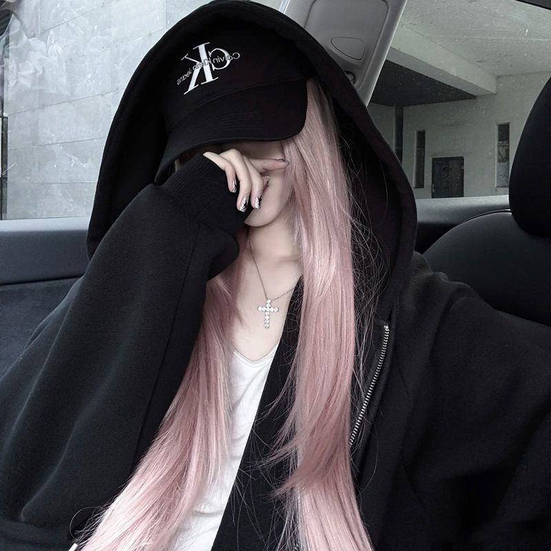 许昌假发女粉色长直发y2kk辣妹lolita显白自然中分高层次jk全头套|undefined