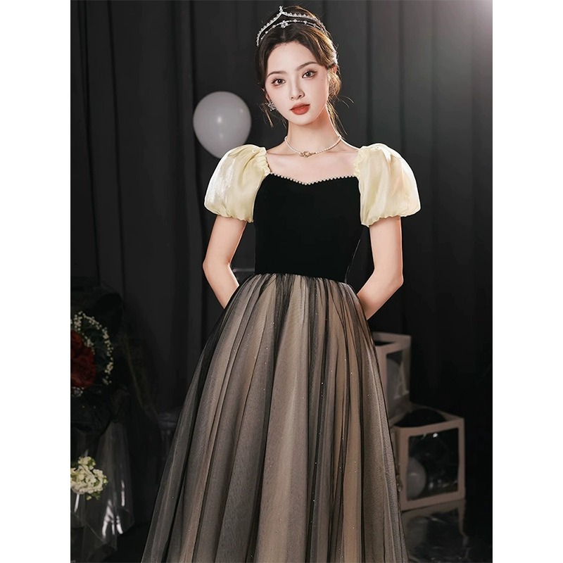 Vestido de noche negro para mujer, nuevo estilo 2026, de alta gama, lujo, nicho, para estudiantes, ceremonia de mayor edad, fiesta de graduación, princesa huida