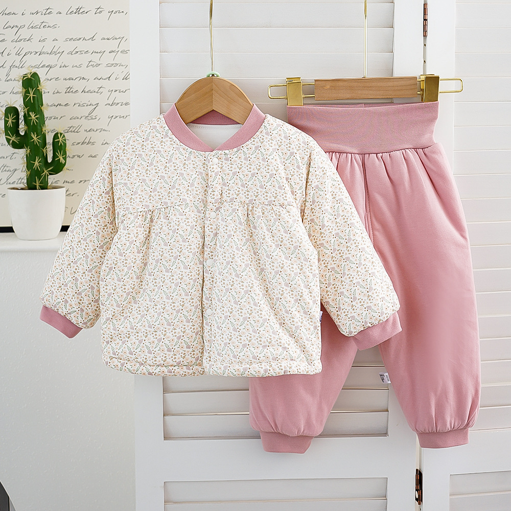 Pink flower sea-cotton high waist suit