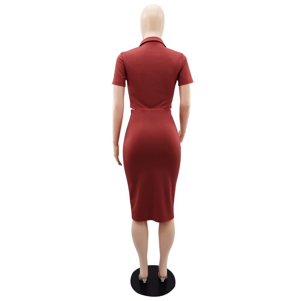 Polo Collar Summer Small Suit Short Sleeve Suit Split Skirt Office Women Two-Piece Suit