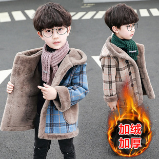 Boys' Autumn and Winter Fleece-Lined Thickened Plaid Wool Coat 2025 New Stylish Trendy Children's Woolen Coat